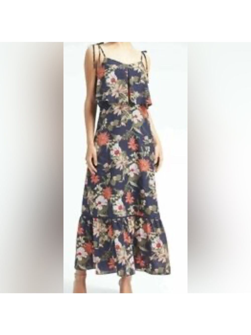 BANANA REPUBLIC Floral PRINT RUFFLE HEM MAXI DRESS, SIZE 10